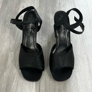 Kathie Lee Collection Belinda Black Block Heel Open Toe Ankle Strap Size: 7.5